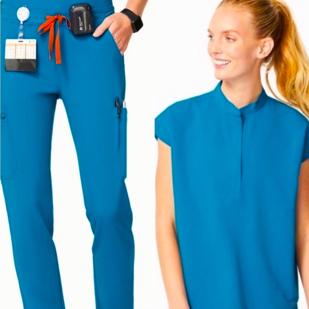EUC FIGS Women’s Alps Blue Rafaela Scrub Top and Yola Skinny Scrub Pants